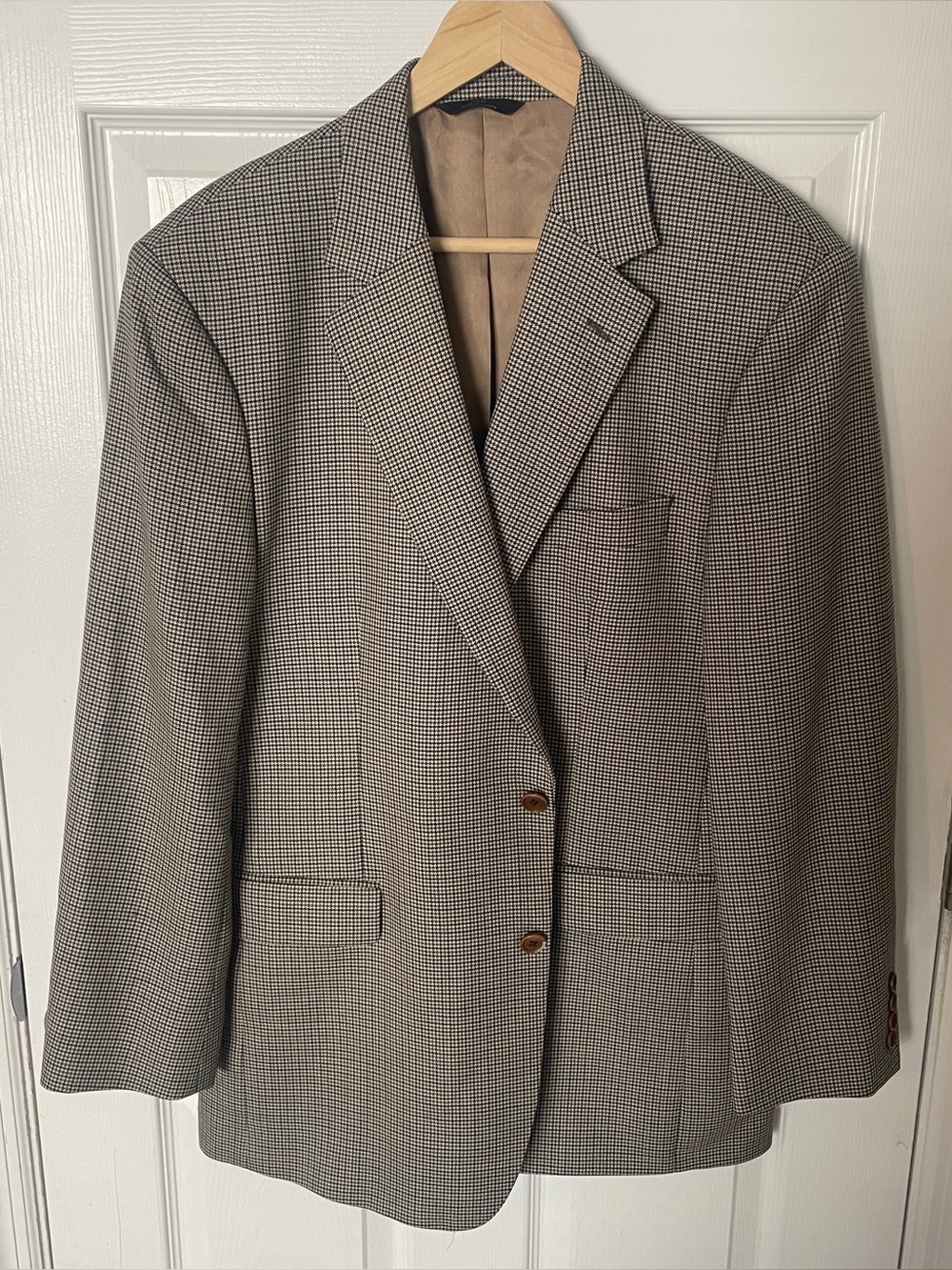 Brooks Brothers "346" Mens Wool Houndstooth Blazer Sport Coat 43 RegTan Blue